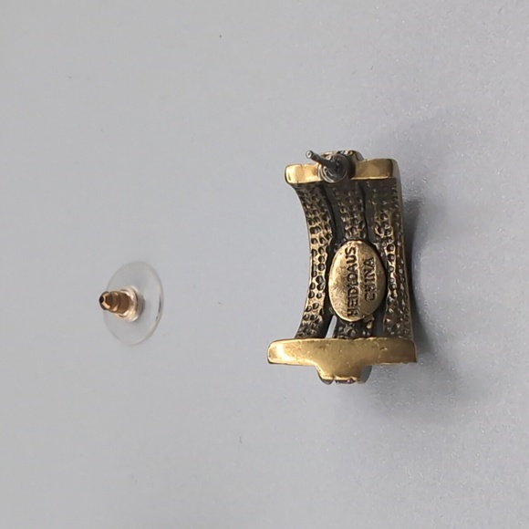 Heidi Daus| Gold Toned Multicolored Crystal Half Hoop Stud Earrings - Picture 7 of 10